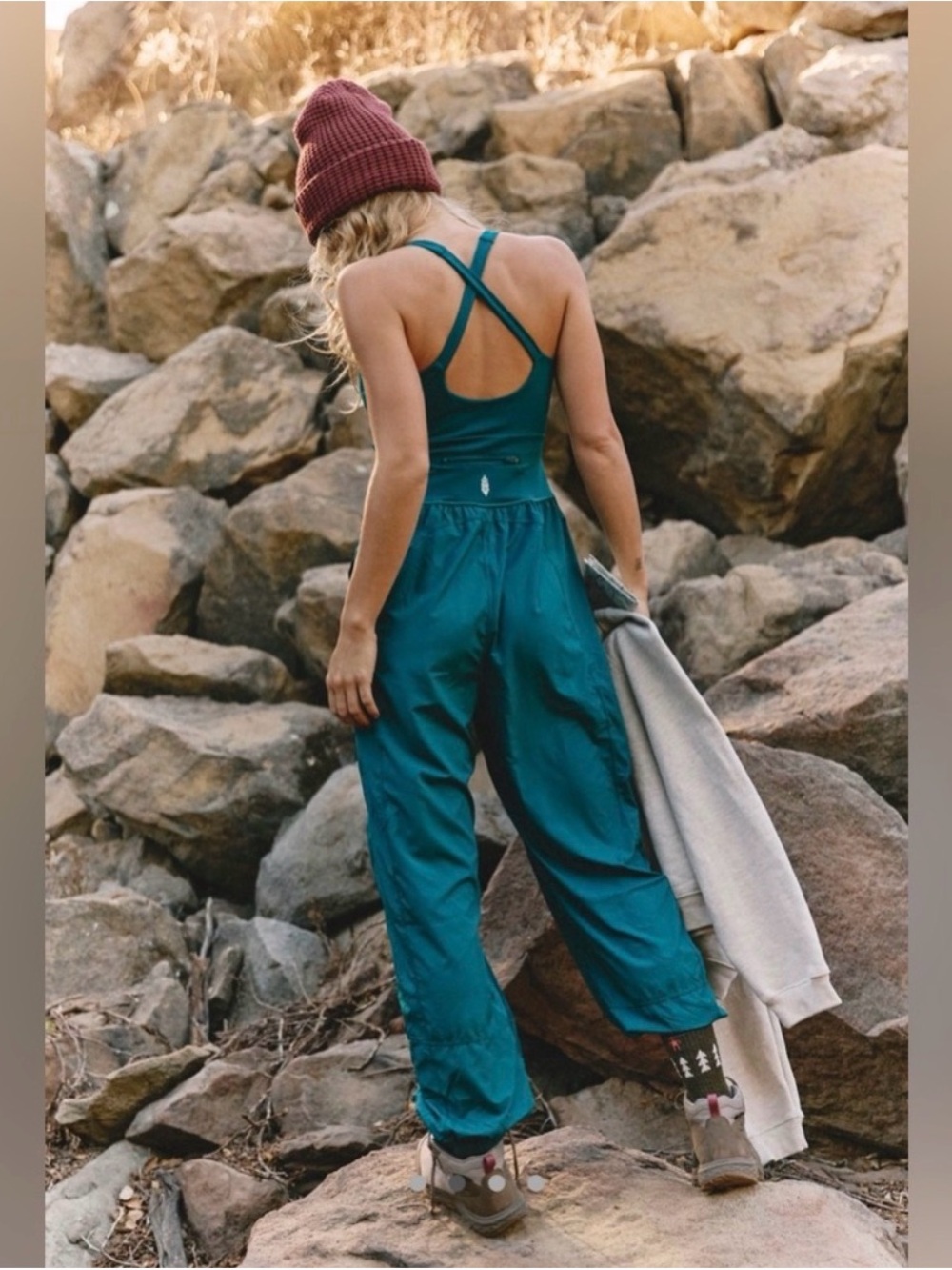 Free People Teal Cutout Wide-Leg Jumpsuit - Picture 4 of 6